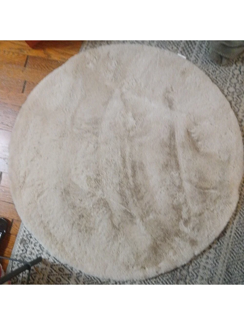 Faux Fur Sheepskin Fluffy Area Rugs Round Shaggy Carpet white 4x4 ft